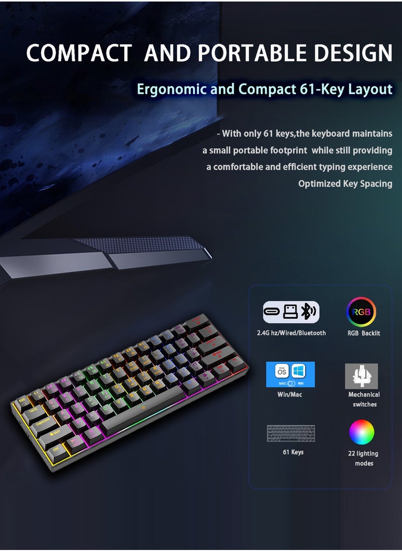 infino - Wireless Bluetooth Tri-Mode (2.4G/Bluetooth/USB-C) Mechanical Keyboard, Multi-Platform Support (Windows/Mac/Linux/Tablet), Rechargeable 61-Key RGB Backlit Brown Switch Gaming Keyboard - Image 1
