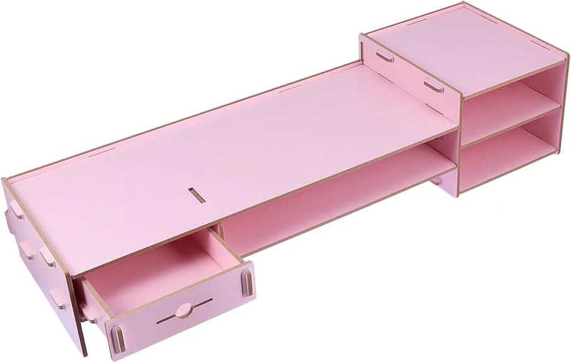 حامل شاشة وردي مرتفع مع درج منظم تخزين سطح المكتب لشاشات LCD LED - Image 1