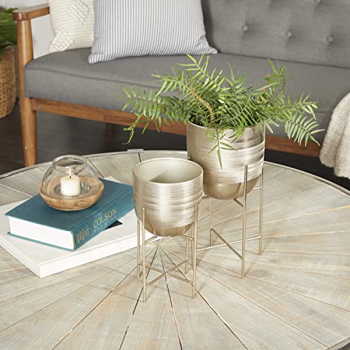 Deco 79 Metal Indoor Outdoor Planter Small Planter Pot with Removable Stand Set of 2 Planters 6 5W Silver - Image 3
