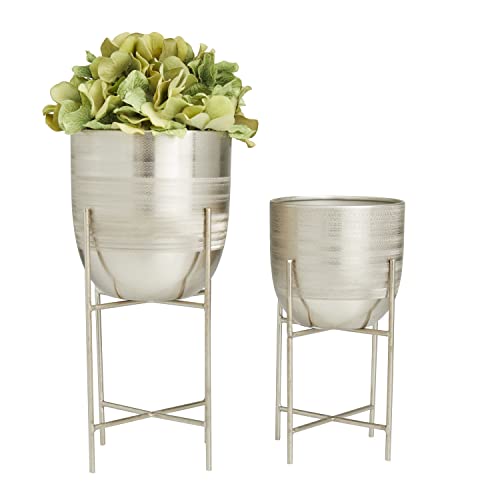 Deco 79 Metal Indoor Outdoor Planter Small Planter Pot with Removable Stand Set of 2 Planters 6 5W Silver - Image 1