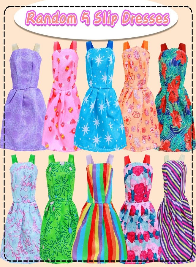 BLIJOLA Doll Clothes 15 Sets Including 5 Fashion Dresses 5 Daily Slip Dresses 3 Casual Tops and Pants Outfits 1 Sequins Mermaid Tail Skirt Swimsuit 1 Sequins Dress for 11.5 inch Girl Doll - Image 5