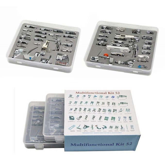 PROFESSIONAL DOMESTIC 52PCS SEWING FOOT SEWING MACHINE FEET PRESSER FEET SET WITH PLASTIC STORAGE BOX FOR BROTHER SINGER JANOME BABYLOCKTOYOTANEW HOME AND KENMORE LOW SHANK SEWING MACHINE
