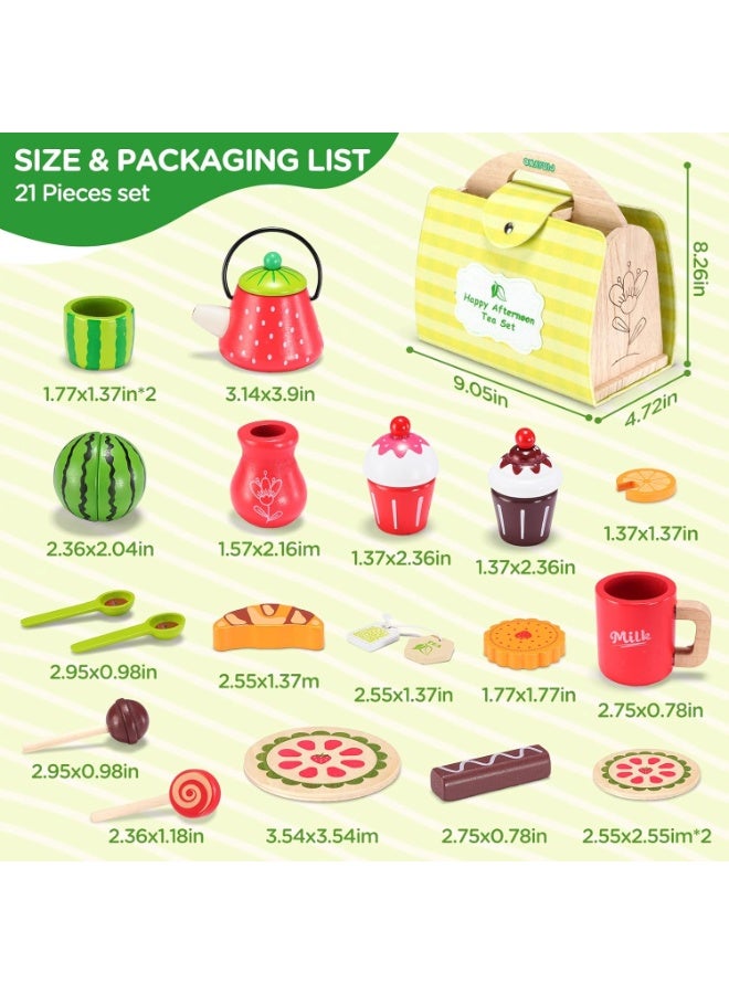 LBMT Wooden Tea Party Pretend Play Set for Little Girls Boys,Toddler Picnic Tea Set Food and Carrying Case Pretend Play Kitchen Toy,Montessori Learning Toys for 3-8 Years Old Kids Birthday Gifts - Image 2