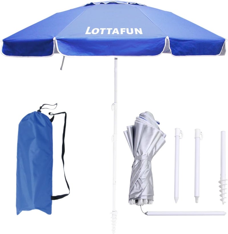 مظلة شاطئية مخططة من LOTTAFUN، بتصميم أزرق وأبيض، للحماية من الشمس - Image 1