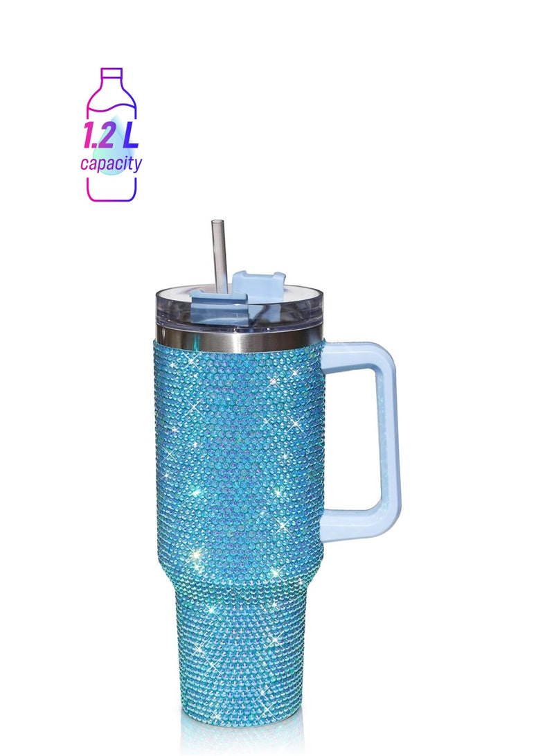 AROAQ 40 Oz Tumbler With Handle Studded Lid and Straw Insulated Stainless Steel Double Wall Water Cup Travel Mug Water Bottle Tumblr For Women (40 oz 1200 ml) - Image 1