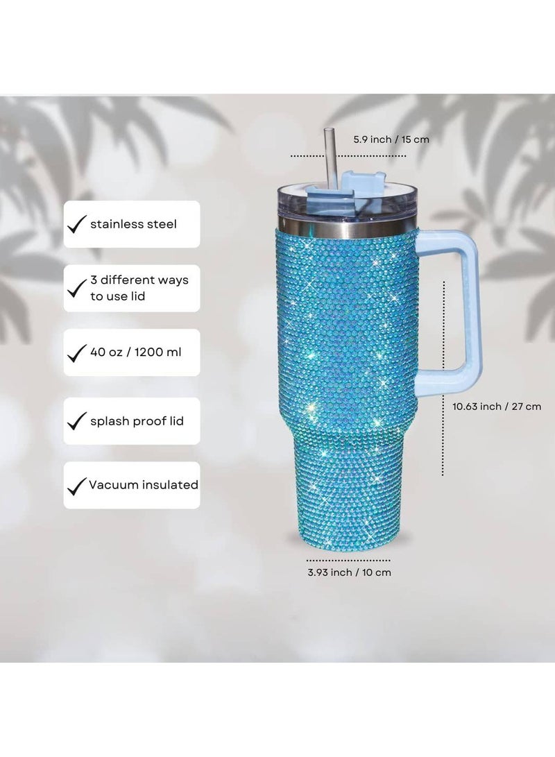 AROAQ 40 Oz Tumbler With Handle Studded Lid and Straw Insulated Stainless Steel Double Wall Water Cup Travel Mug Water Bottle Tumblr For Women (40 oz 1200 ml) - Image 3