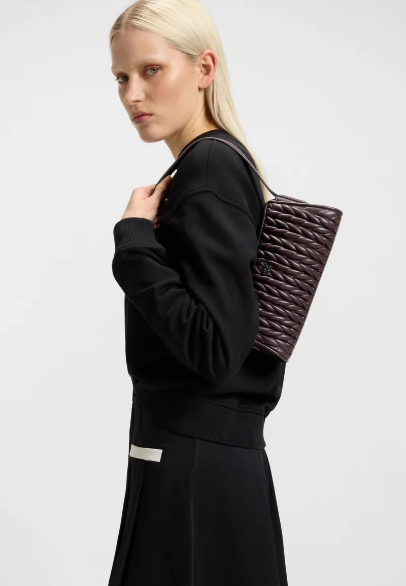 HUGO Textured hobo bag with stacked-logo trim