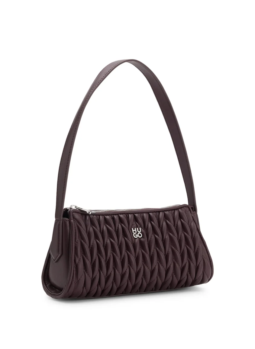 HUGO Textured hobo bag with stacked-logo trim