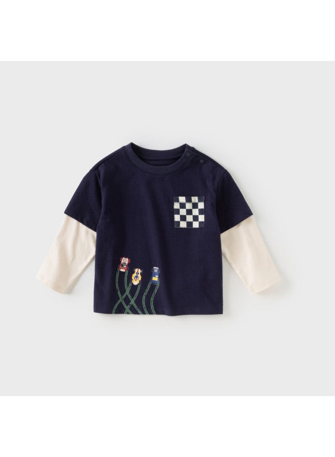 Boys' Long Sleeve T-shirt New Cotton Base Layer Top 2025 Autumn Fake Two-piece Shirt - Image 2
