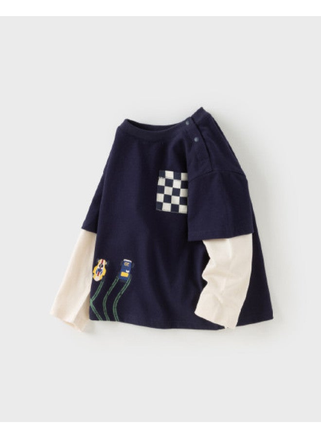 Boys' Long Sleeve T-shirt New Cotton Base Layer Top 2025 Autumn Fake Two-piece Shirt - Image 1