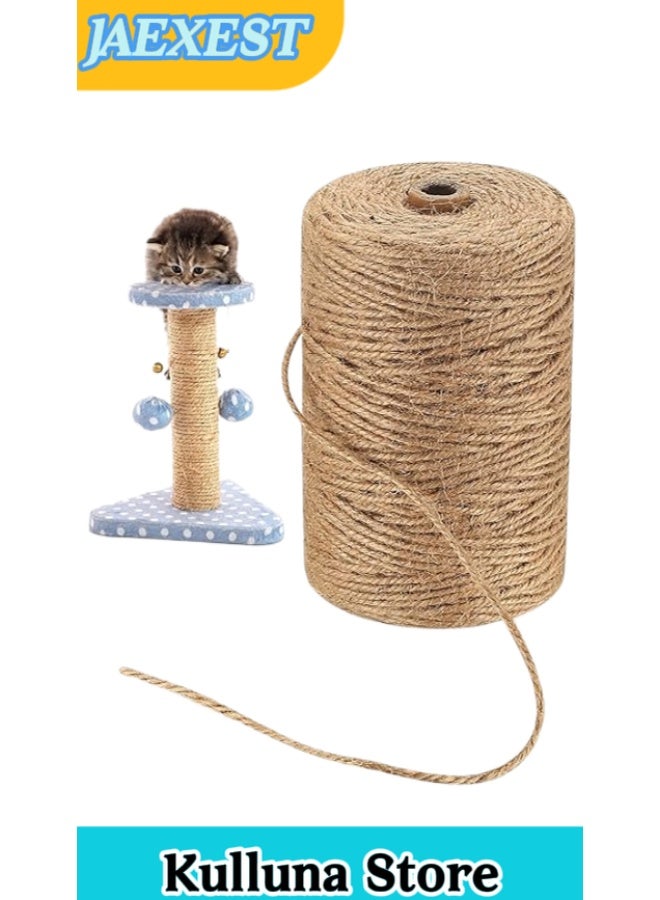 Natural jute rope, 3 mm × 200 meters. Jute rope, sisal rope, garden rope, wrapping rope, hemp rope, hand-woven rope, tear-resistant type. Suitable for DIY projects. Cat scratching post. Art and handicraft gardening, decorative use