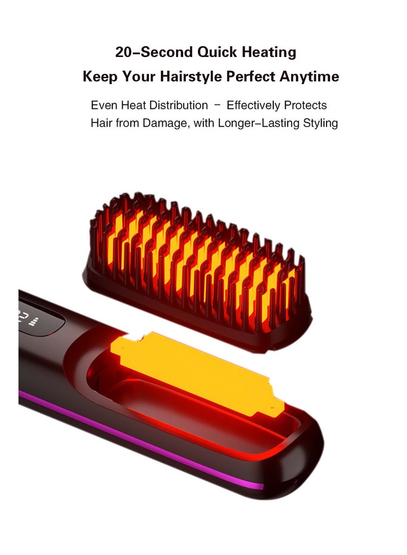 فرشاة فرد الشعر اللاسلكية مع أيونات سالبة، تسخين سريع بقوة 4000 مللي أمبير في الساعة لمدة 20 ثانية، 3 إعدادات لدرجة الحرارة وتصميم محمول للسفر - Image 3
