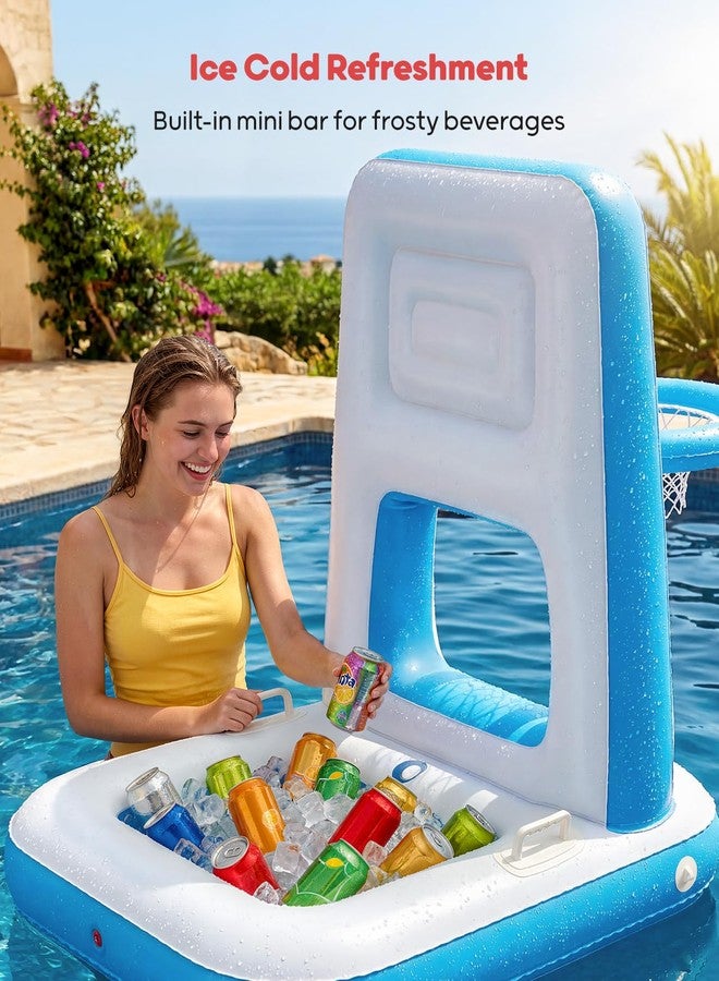 QPAU Pool Basketball Hoop with Built-in Cooler, 42" Poolside & Floating Inflatable Basketball Hoop for Family Pool Party - Swimming Pool Games for Kids & Adults, Includes 2 Balls & Pumps (Blue) - Image 3