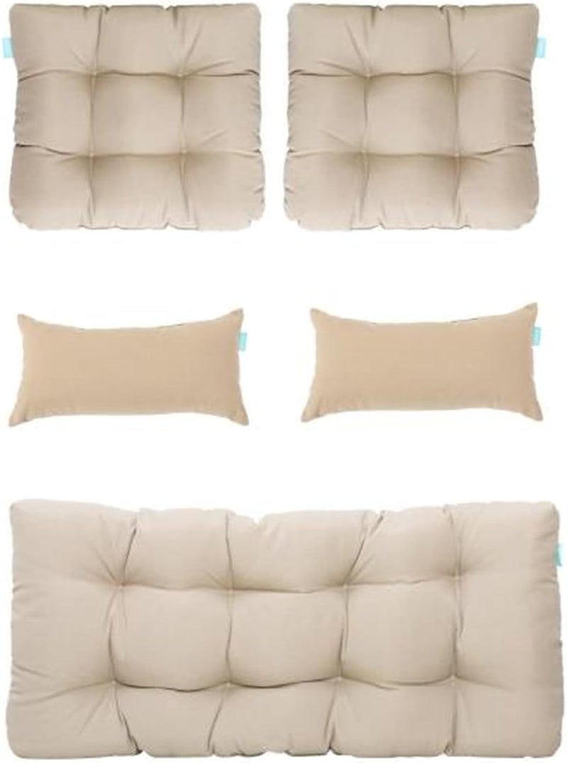 QILLOWAY Outdoor Patio Wicker Seat Cushions Group Loveseat/Two U-Shape/Two Lumbar Pillows for Patio Furniture,Wicker Loveseat,Bench,Porch,Settee of 5 (Beige/Sand/Camel) - Image 1