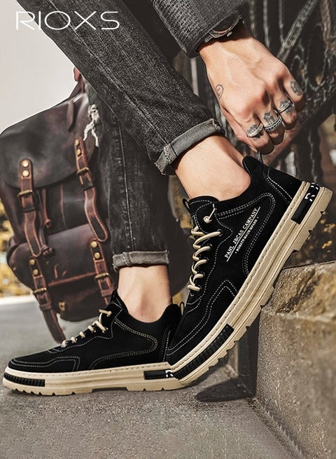 أحذية رياضية للرجال، أحذية رياضية عصرية غير رسمية، أحذية رجالية مزودة بأربطة مانعة للانزلاق، أحذية تنس قابلة للتنفس، أحذية عمل مريحة وخفيفة الوزن، أحذية كلاسيكية عصرية مناسبة للأعمال والاجتماعات الاجتماعية وحفلات الزفاف والسفر، لون أسود