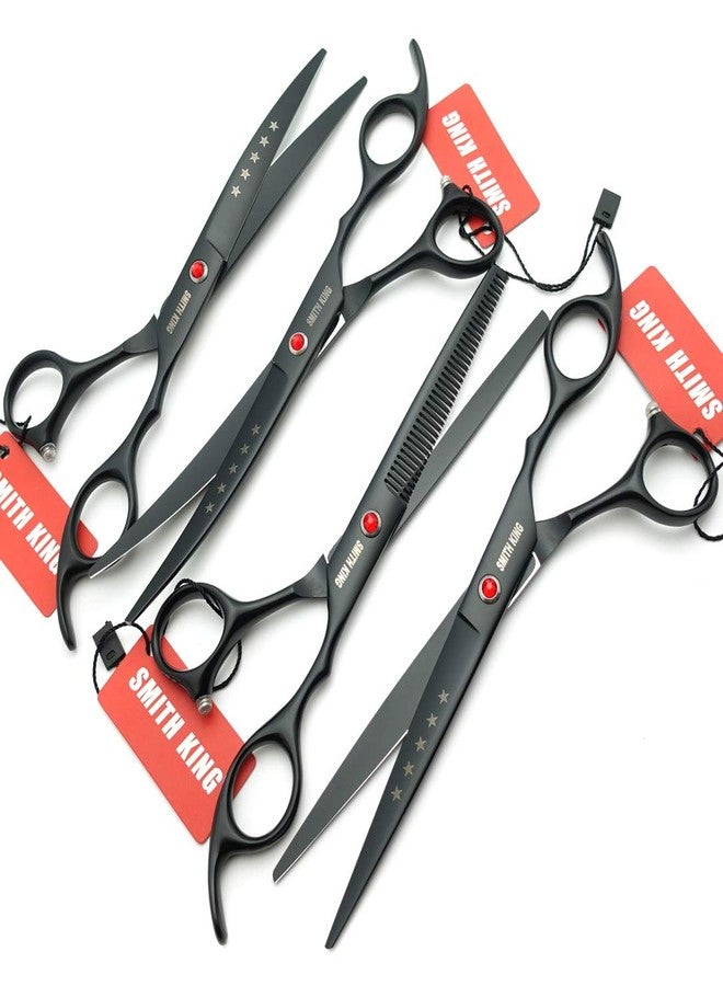 Smithking 7.0in Professional Pet Grooming Scissors set,Straight & Thinning & Curved scissors 4pcs set for Dog grooming (Matt Black) - Image 4