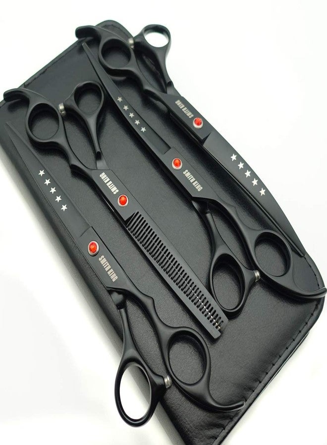 Smithking 7.0in Professional Pet Grooming Scissors set,Straight & Thinning & Curved scissors 4pcs set for Dog grooming (Matt Black) - Image 1