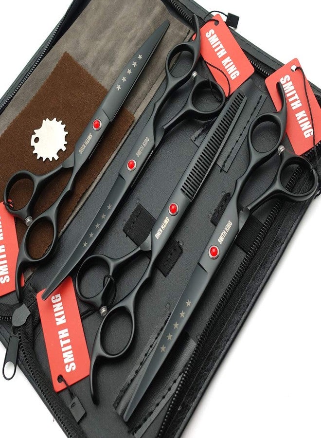 Smithking 7.0in Professional Pet Grooming Scissors set,Straight & Thinning & Curved scissors 4pcs set for Dog grooming (Matt Black) - Image 2