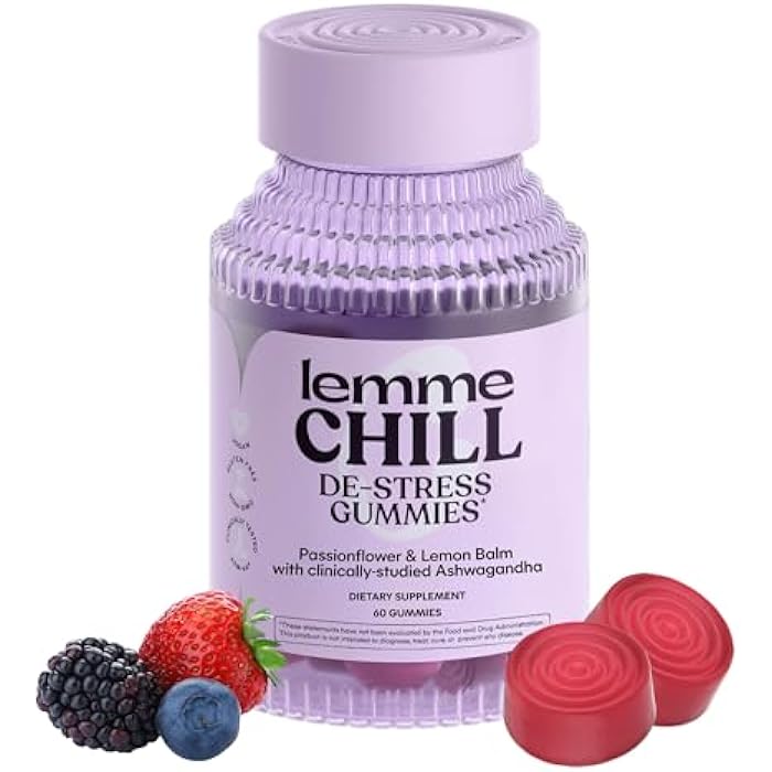 Lemme Chill Stress Relief Gummies with 300mg KSM-66 Ashwagandha, Lemon Balm, Passionflower & Goji to Support Relaxation, Healthy Cortisol & Sleep - Gluten-Free, Non-GMO, Mixed Berry (60 Count) - Image 1