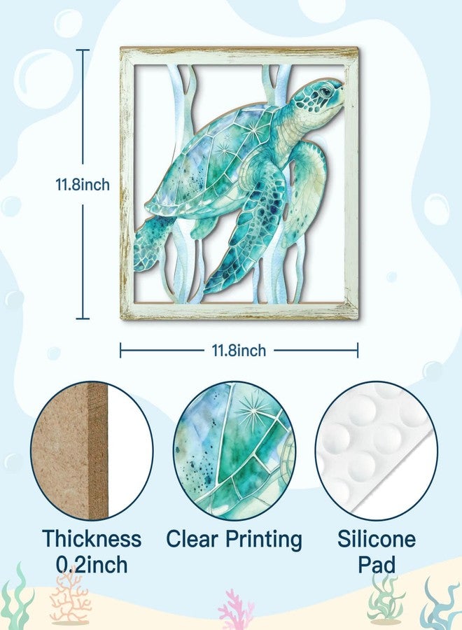 Putuo Decor Coastal Sea Turtle Starfish Shell Wall Decor Set of 3, Nautical Ocean Theme Bathroom Bedroom Living Room Decor, Rustic Beach-Style Coastal Artwork for Home - Image 2