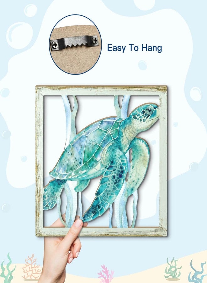 Putuo Decor Coastal Sea Turtle Starfish Shell Wall Decor Set of 3, Nautical Ocean Theme Bathroom Bedroom Living Room Decor, Rustic Beach-Style Coastal Artwork for Home - Image 3