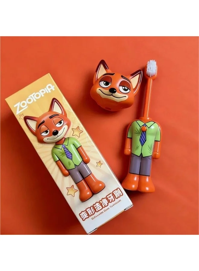 Disney nick Zootopia Baby Toothbrush with Nick & Judy Character Design, Soft Bristles Kids Toothbrush, Transformable Cartoon Toothbrush for Boys & Girls