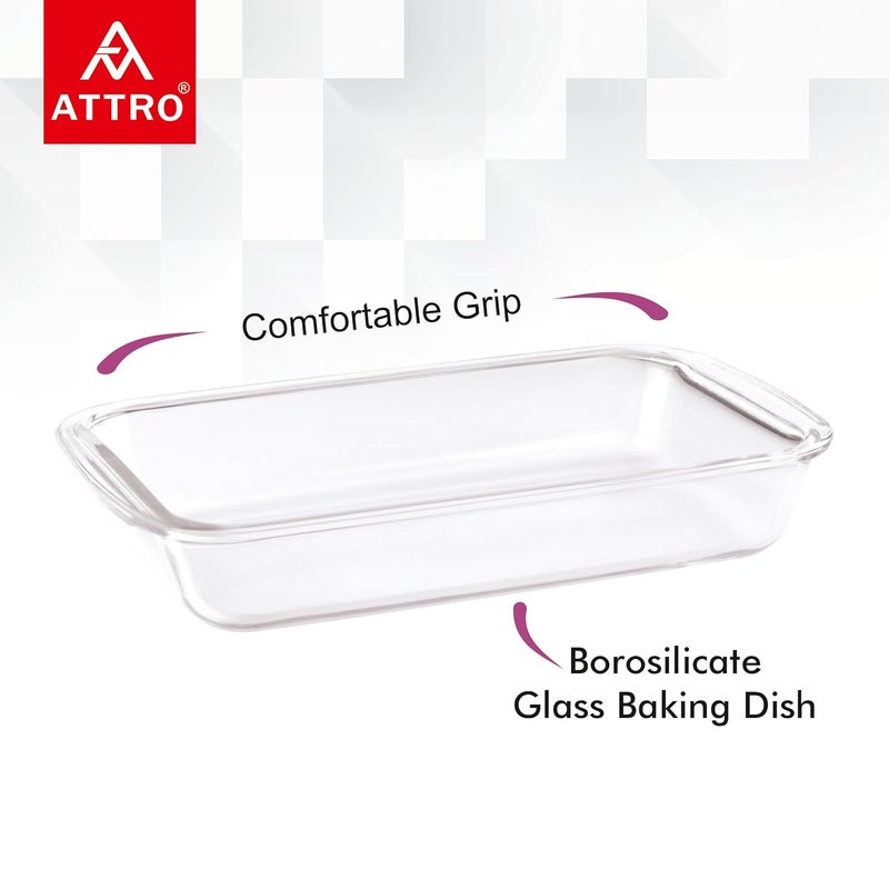 ATTRO Glassox Borosilicate Rectangle Glass Baking Dish Micorwave Oven Safe Freezer Safe Baking Tray Serving Dish Bakeware- 1600ml - Image 3