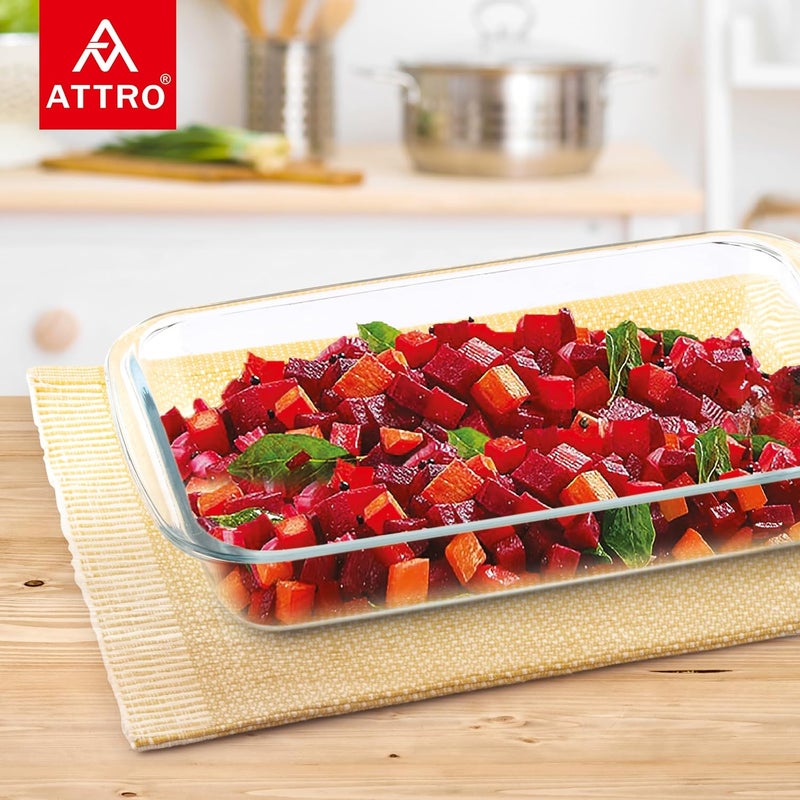 ATTRO Glassox Borosilicate Rectangle Glass Baking Dish Micorwave Oven Safe Freezer Safe Baking Tray Serving Dish Bakeware- 1600ml - Image 5