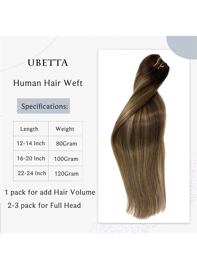 Ubetta Sew in Hair Extensions Real Human Hair,Ombre Brown and Caramel Blonde Highlights Weft Hair Extensions Human Hair Balayage Sew in Weft Extensions,120G 24 Inch Hand Tied Weft Hair Extensions Human Hair - Image 2