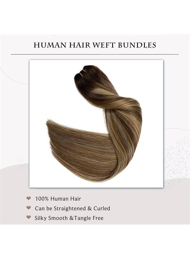 Ubetta Sew in Hair Extensions Real Human Hair,Ombre Brown and Caramel Blonde Highlights Weft Hair Extensions Human Hair Balayage Sew in Weft Extensions,120G 24 Inch Hand Tied Weft Hair Extensions Human Hair - Image 5