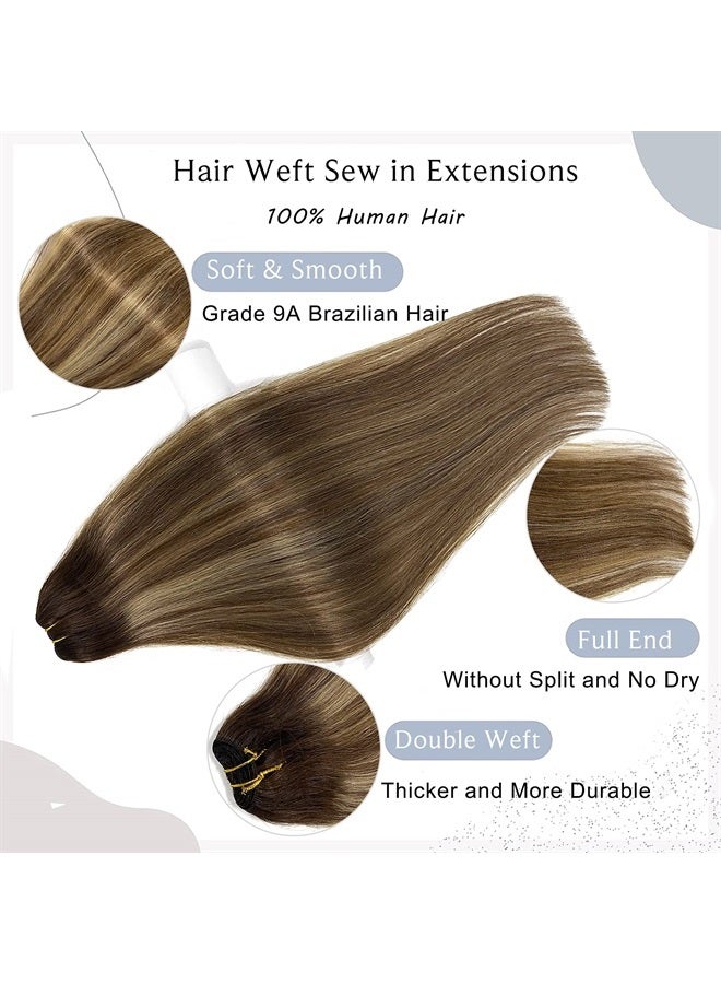 Ubetta Sew in Hair Extensions Real Human Hair,Ombre Brown and Caramel Blonde Highlights Weft Hair Extensions Human Hair Balayage Sew in Weft Extensions,120G 24 Inch Hand Tied Weft Hair Extensions Human Hair - Image 3