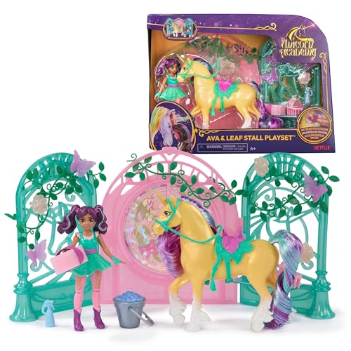 Unicorn Academy, Ava Doll & Color-Change Leaf Stall Playset with 15 Accessories, Dolls & Unicorn Toys, Gifts & Stocking Stuffers for Girls Ages 4 and up - Image 1