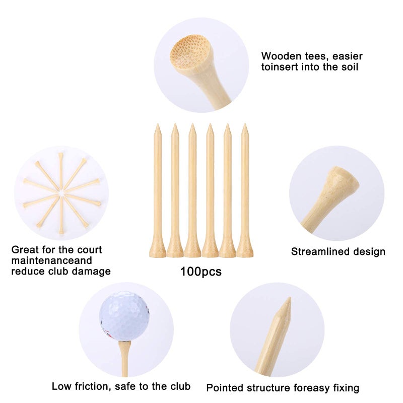 GFGL Golf Tees Durable Bamboo Tees 100Pcs 3-1/4" Friendly Biodegradable Material Reduce Friction Side Spin More Stable (Primary) - Image 5