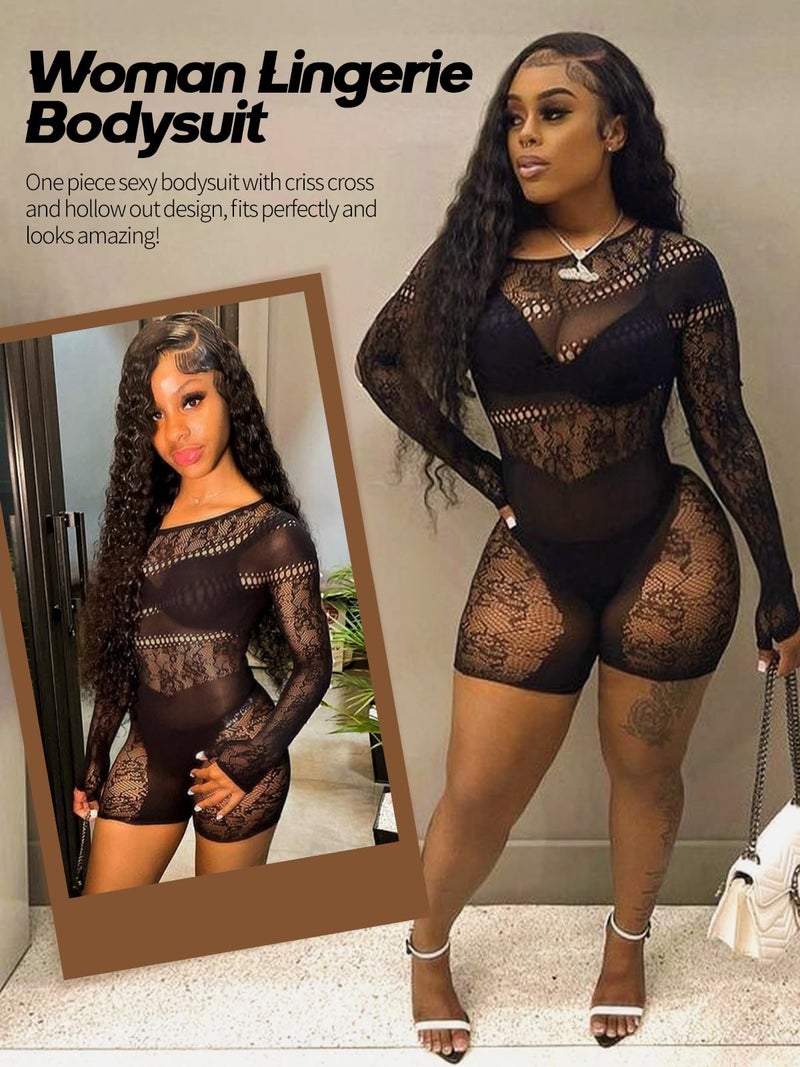 Buitifo Woman Lingerie Bodysuit Fishnet Bodystocking Sexy Jumpsuit Romper (BlackOS,M) - Image 4
