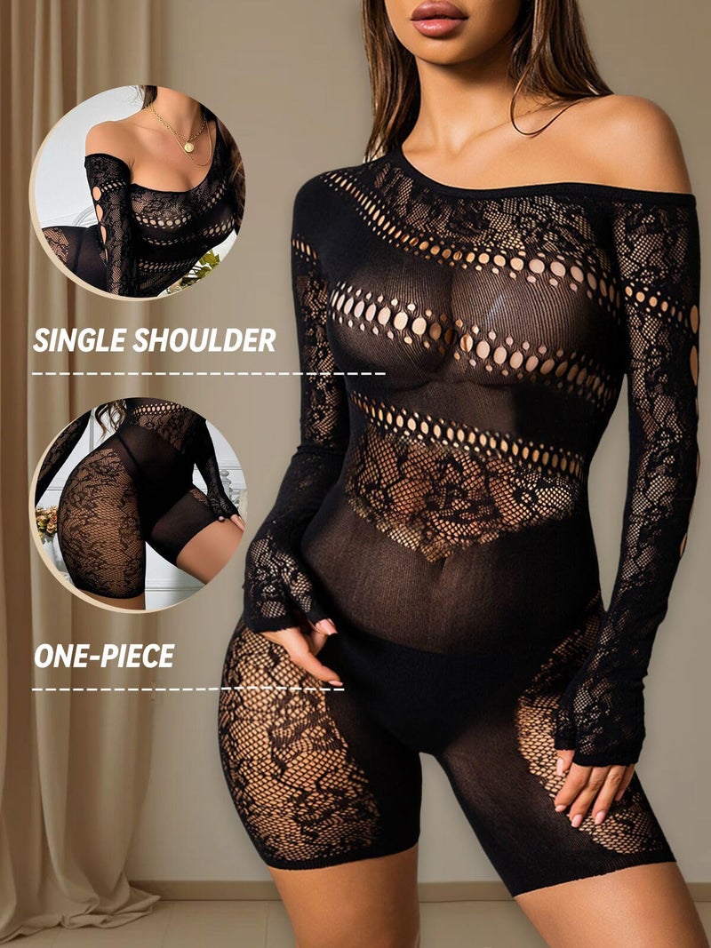 Buitifo Woman Lingerie Bodysuit Fishnet Bodystocking Sexy Jumpsuit Romper (BlackOS,M) - Image 2