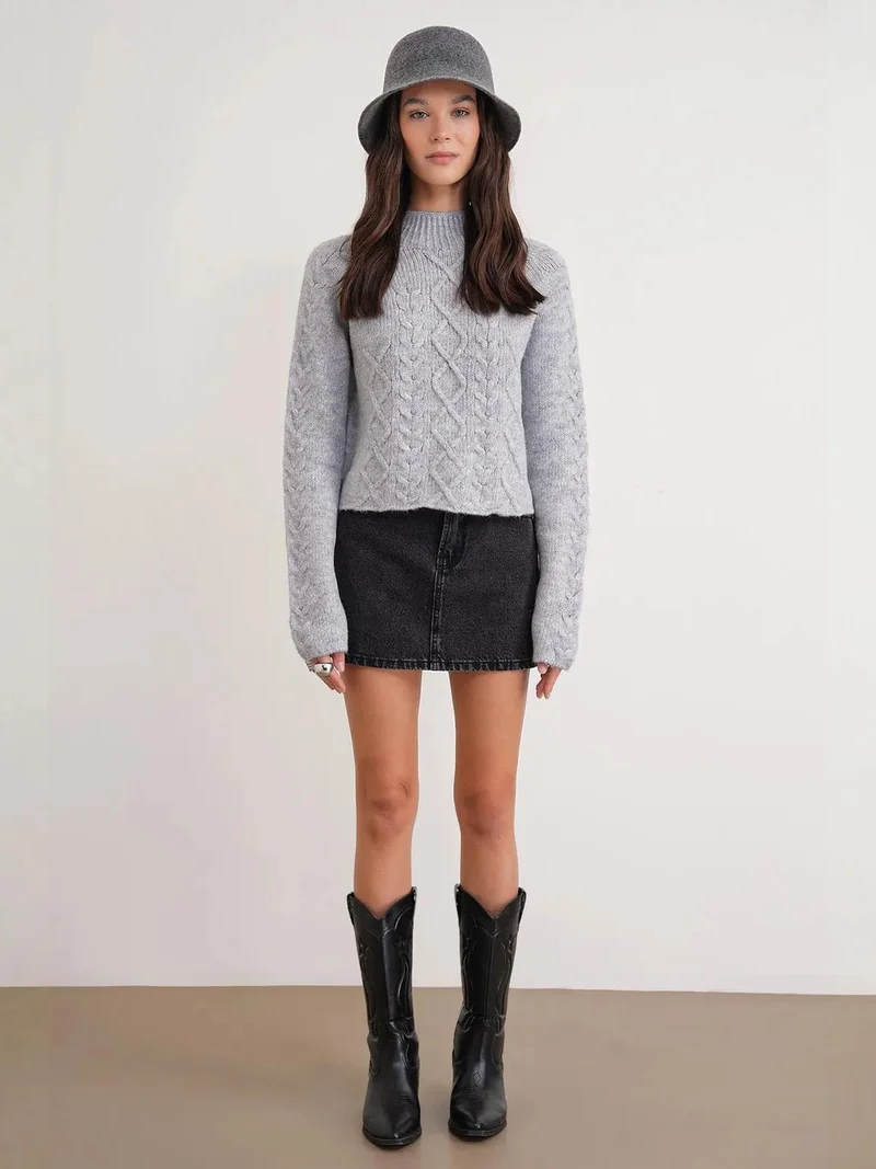 MixRay Mixray Thick Ribbed Half Turtleneck Knit Sweater