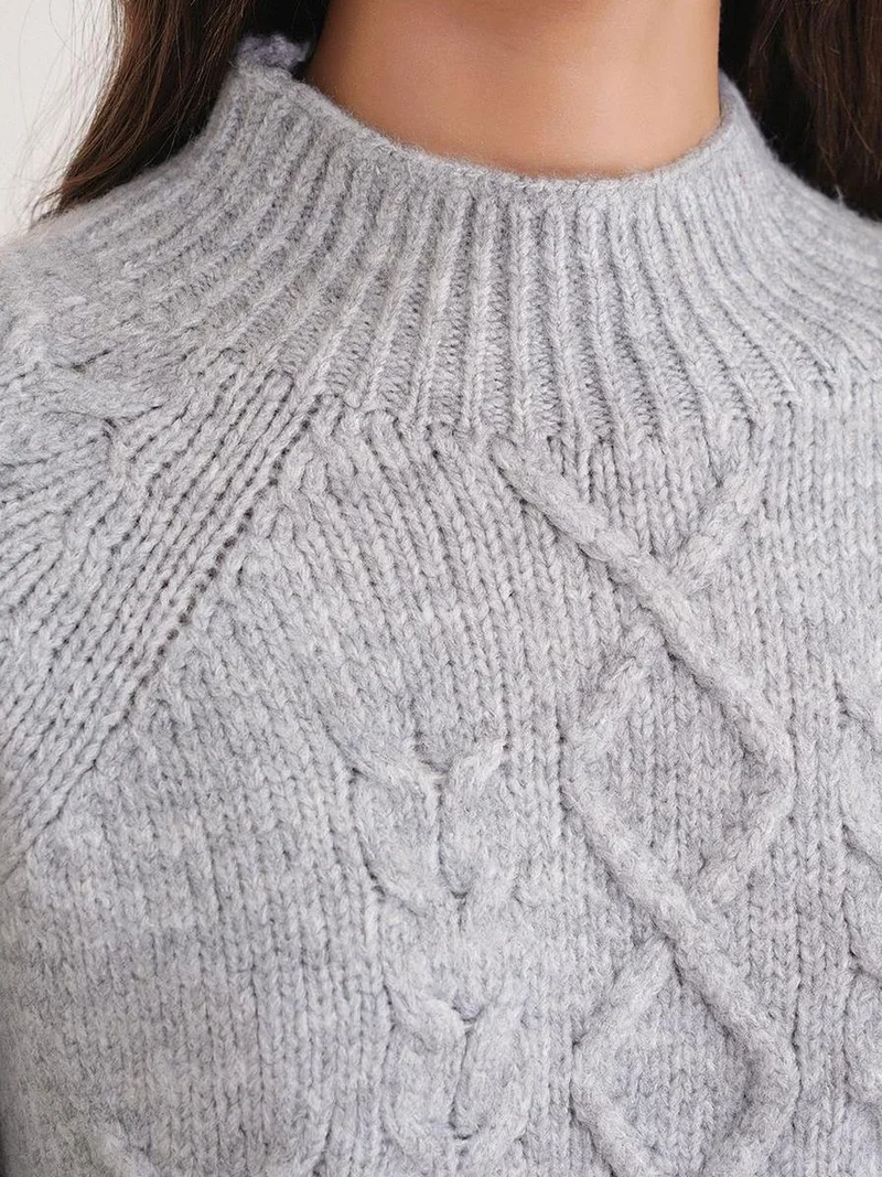 Mixray Grey Mixray Argyle Half-Turtleneck Ribbed Knit Sweater for Women | Best Price UAE