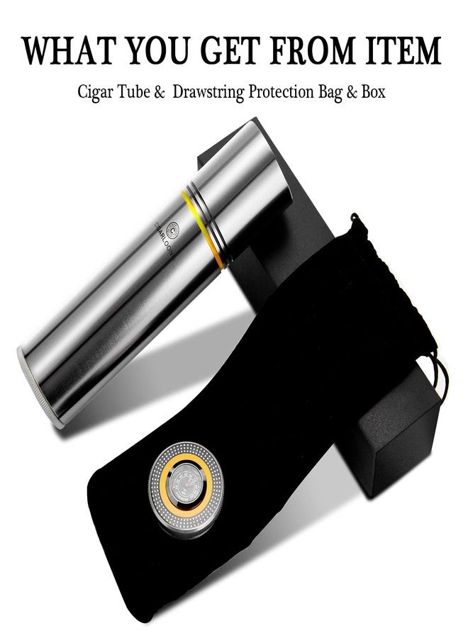hancigar Cigar Travel Humidor for 3 to 4 Cigars Stainless Steel Portable Travel Cigar Tube Built in Hygrometer & Humidifier, Yellow，Gifts for Men - Image 3