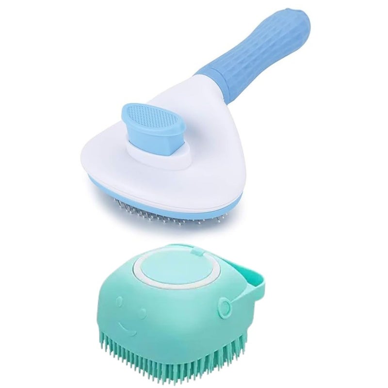Riviox Soft Silicone Dog Grooming Brush with Self-Cleaning Mechanism for Long & Short Hair Pets - Bath & Shedding Tool(pack of 2) Color May Vary - Image 1