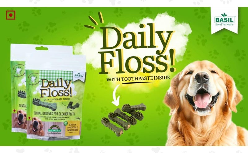 BASIL Daily Floss Pets Treats and Chews with Toothpaste Inside for Cleaner Dogs, Puppy Teeth (180gms in a Packet) - Pack of 1 - Image 4