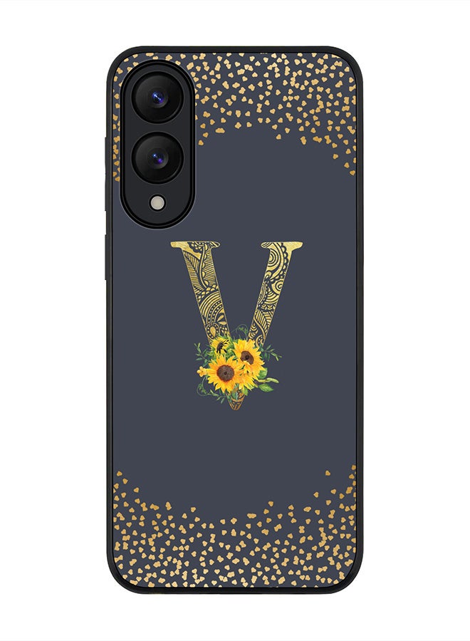 Stylizedd For Samsung Galaxy S25 Edge Case,Slim fit Camera Protection, Shockproof Thin Phone cover  - Custom Floral Monogram - V  (Grey )