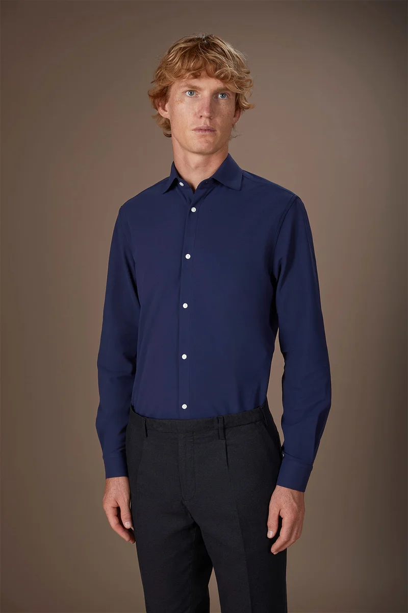Men's stretch shirt with classic collar in Oxford fabric - Dk Blue