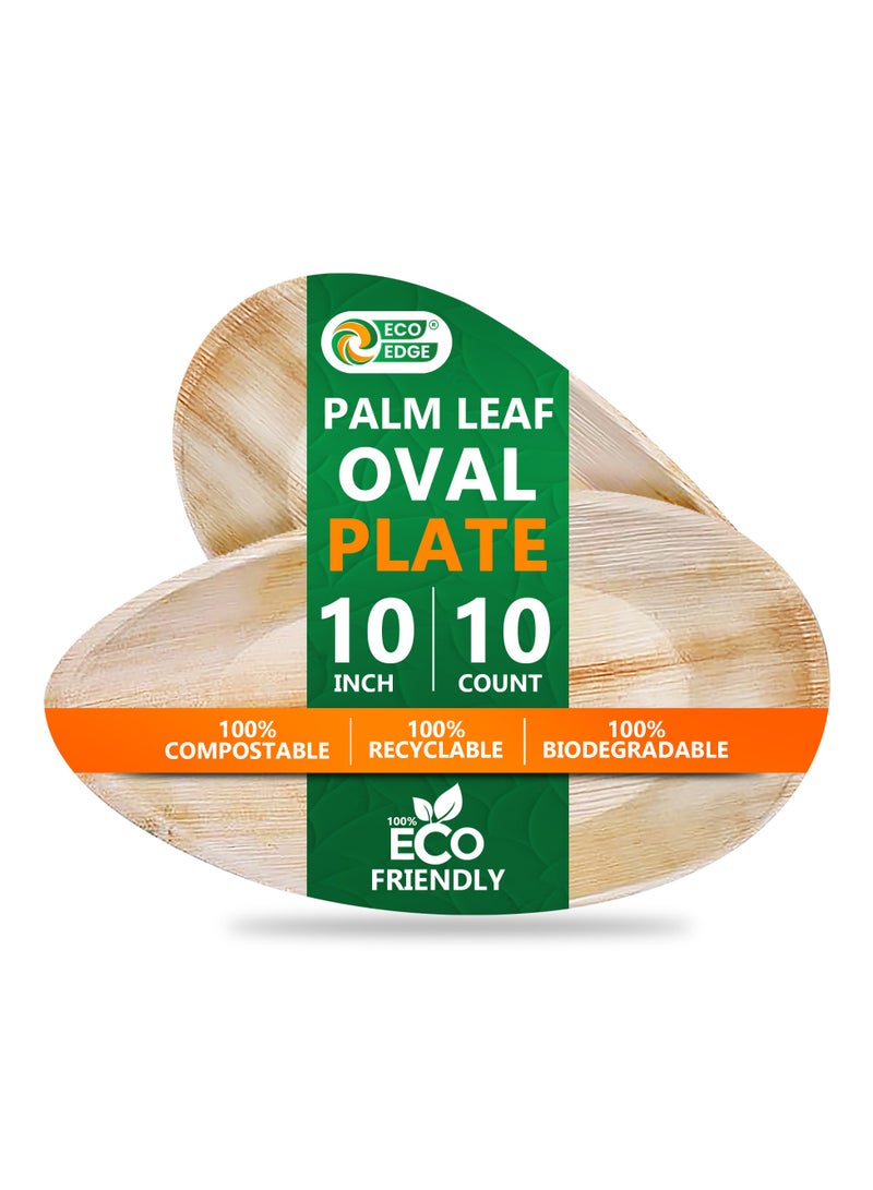 EcoEdge 10 Inch Oval Areca Palm Leaf Disposable Plates (Pack of 10) | Eco Friendly, Chemical Free, Natural, Organic, Biodegradable, Compostable | Mess-free, Rustic Texture | 100% Plant Based - Image 4