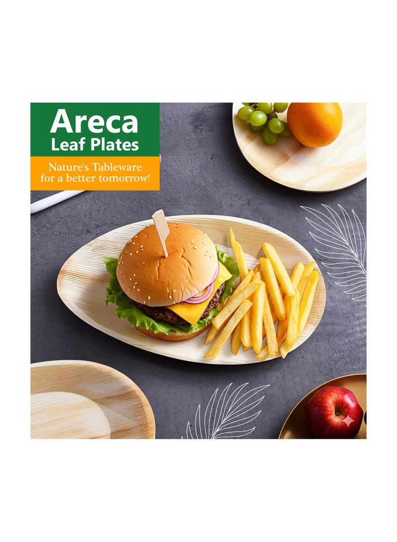 EcoEdge 10 Inch Oval Areca Palm Leaf Disposable Plates (Pack of 10) | Eco Friendly, Chemical Free, Natural, Organic, Biodegradable, Compostable | Mess-free, Rustic Texture | 100% Plant Based - Image 2