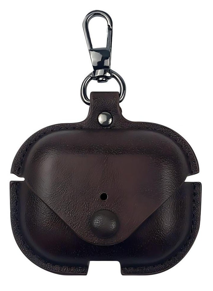 كومبي حافظة واقية لسماعات Apple Airpods Pro 3، حافظة جلدية لسماعات الأذن مع سلسلة مفاتيح، لون بني غامق
