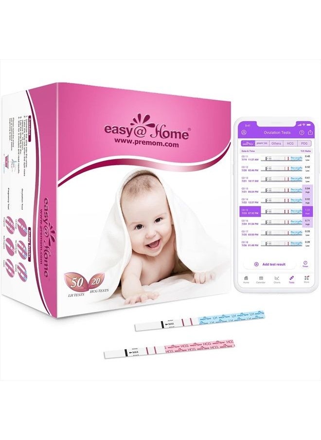 Easy@Home - 50 Ovulation Test Strips and 20 Pregnancy Test Strips Combo Kit, (50 LH + 20 HCG)-Package May Vary - Image 1
