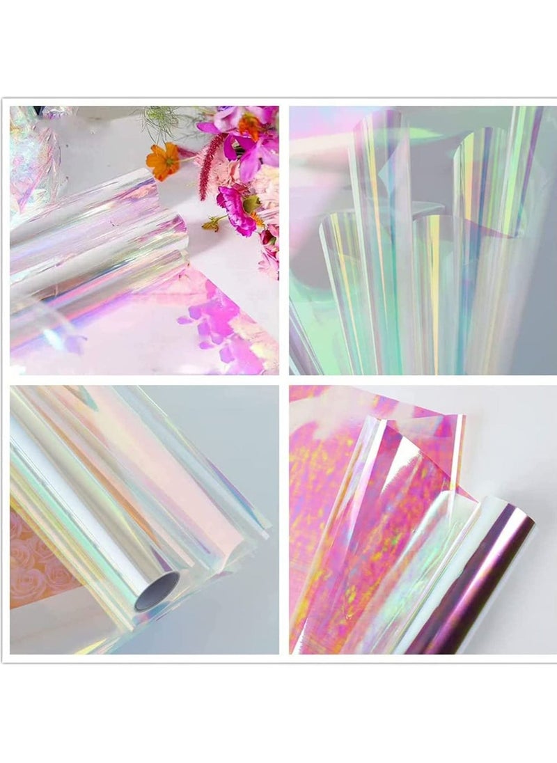 Clear Cellophane Wrap Roll Iridescent Film Laser Rainbow Flower Gift Wrapping Paper Gifts Baskets Arts Crafts Treats for DIY Decoration Supplies - Image 2