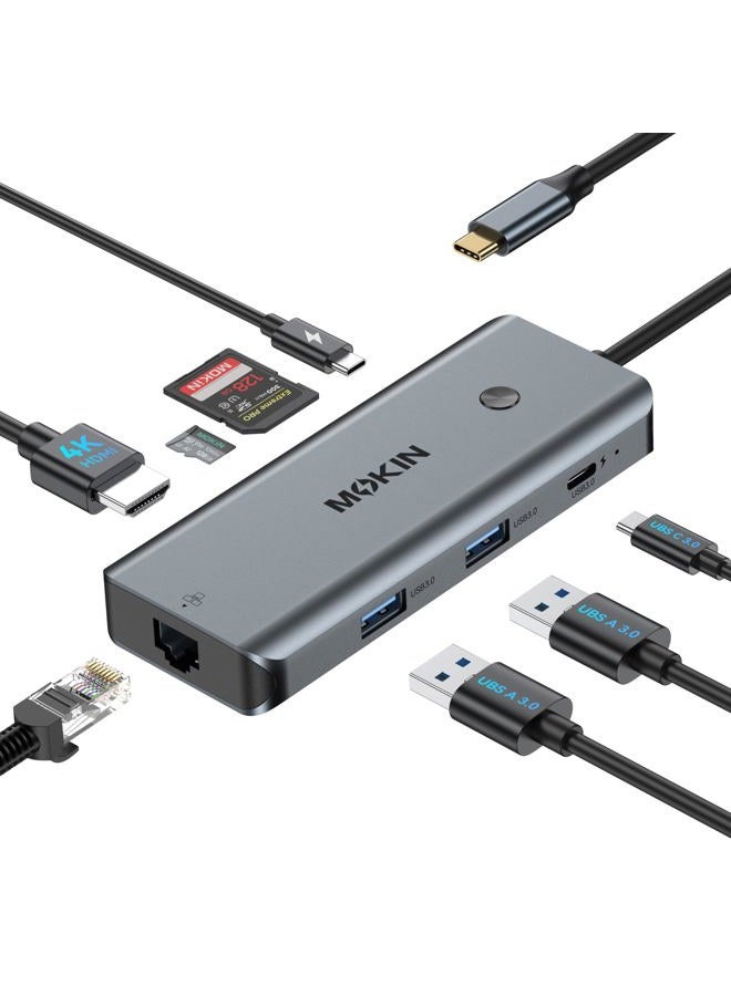 Mokin USB C Adapters for MacBook Pro/Air,Mac Dongle with 3 USB Port,USB C to HDMI, USB C to RJ45 Ethernet,MOKiN 8 in 1 USB C to HDMI Adapter,100W PD Charging, USB C to SD/TF Card Reader USB C Hub - Image 1