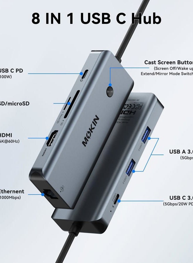Mokin USB C Adapters for MacBook Pro/Air,Mac Dongle with 3 USB Port,USB C to HDMI, USB C to RJ45 Ethernet,MOKiN 8 in 1 USB C to HDMI Adapter,100W PD Charging, USB C to SD/TF Card Reader USB C Hub - Image 2