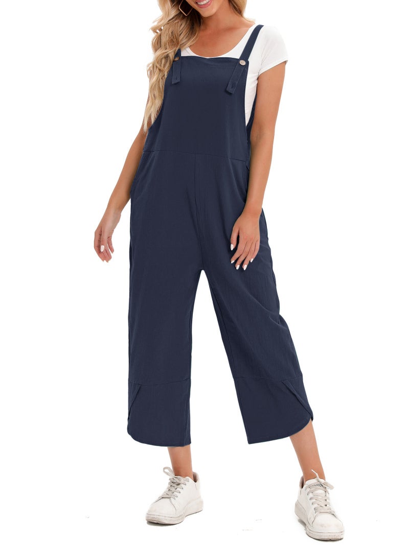 Women Jumpsuit with Pockets Sleeveless Wide Legs Plus Size Overalls - Image 3